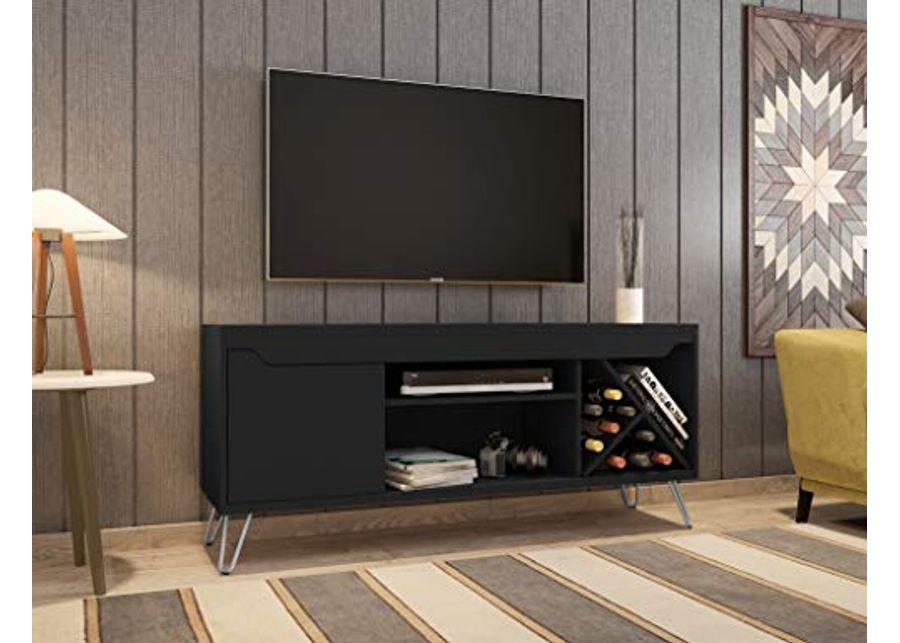 Manhattan Comfort Baxter Mid Century Modern Living Room TV Stand with Wine Racks, Black