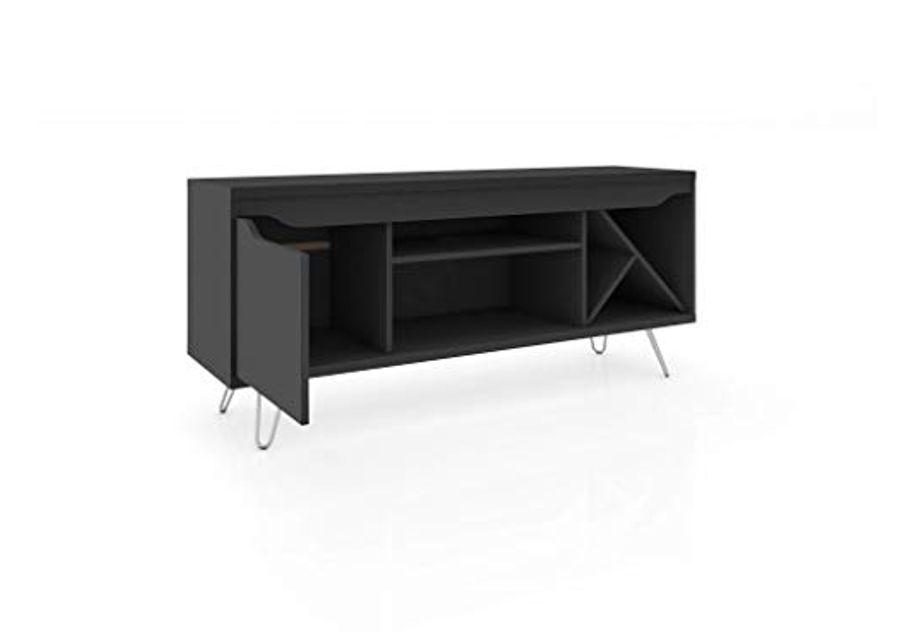 Manhattan Comfort Baxter Mid Century Modern Living Room TV Stand with Wine Racks, Black