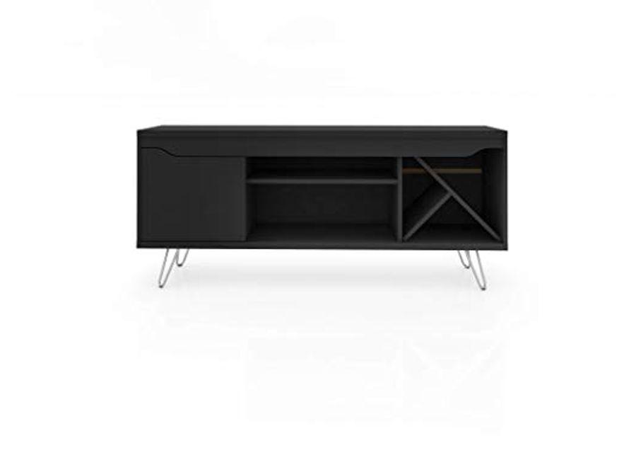 Manhattan Comfort Baxter Mid Century Modern Living Room TV Stand with Wine Racks, Black