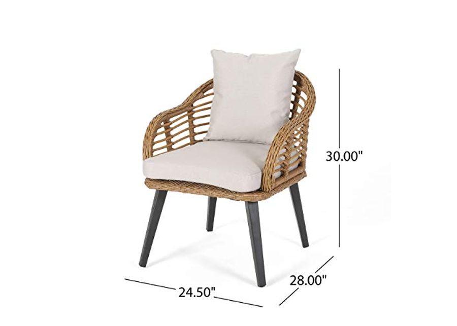 Becky Indoor Wicker Club Chairs with Cushions (Set of 2), Light Brown and Beige