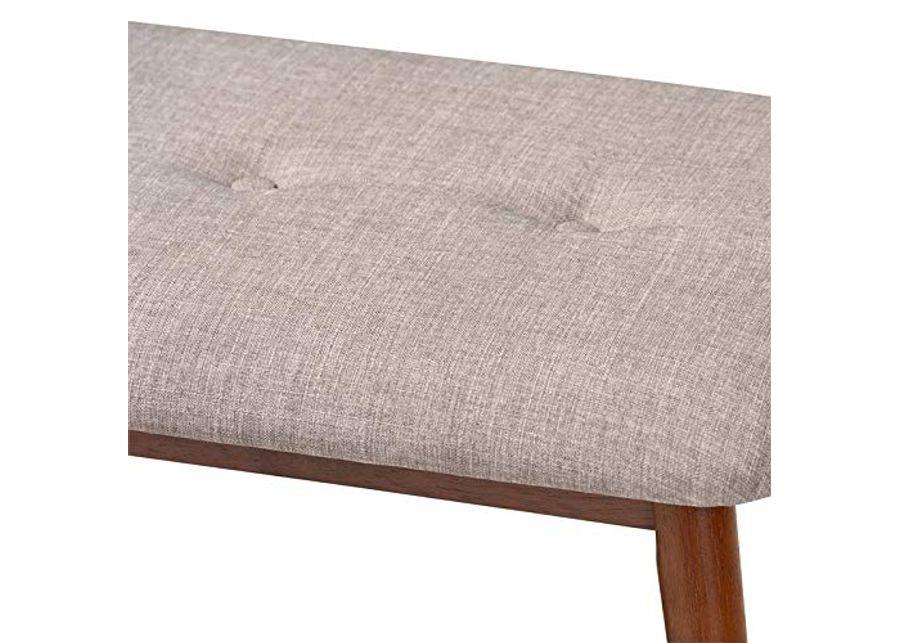 Baxton Studio Flora Upholstered Wood Bench in Light Gray and Medium Oak