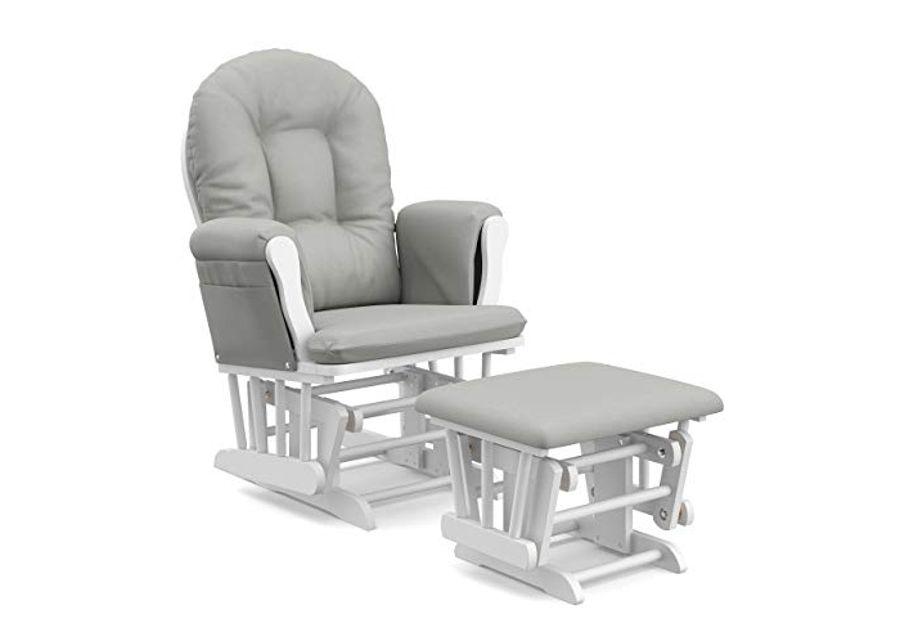 StorkCraft Hoop Glider and Ottoman Cushions, White with Light Gray