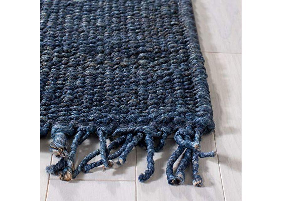 SAFAVIEH Natural Fiber Collection 2'6" x 10' Navy NF368N Handmade Boho Fringe Woven Jute Runner Rug