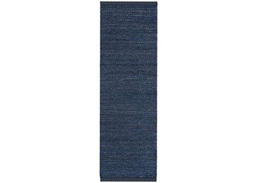 SAFAVIEH Natural Fiber Collection 2'6" x 10' Navy NF368N Handmade Boho Fringe Woven Jute Runner Rug