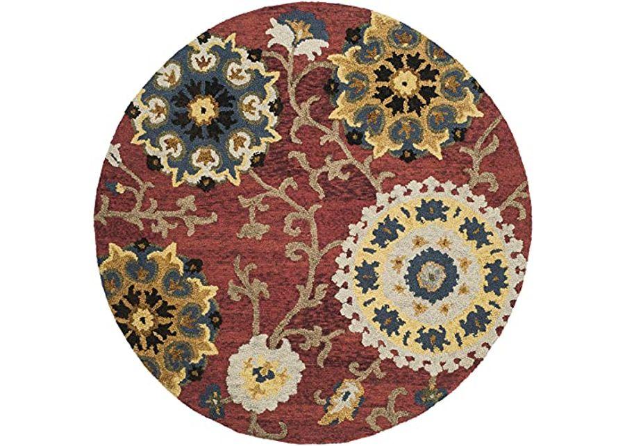 SAFAVIEH Blossom Collection 4' Round Red / Multi BLM401C Handmade Premium Wool Area Rug