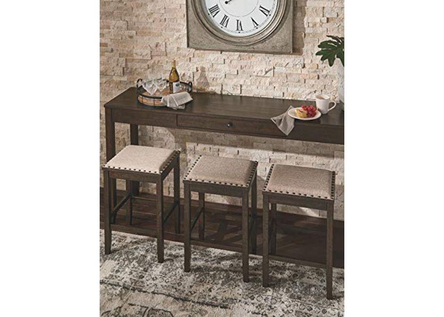 Signature Design by Ashley Rokane Urban Farmhouse 25" Counter Height Dining Room Table Set with 3 Bar Stools, Brown