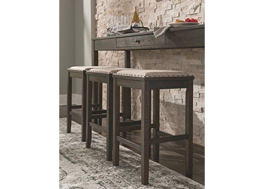 Signature Design by Ashley Rokane Urban Farmhouse 25" Counter Height Dining Room Table Set with 3 Bar Stools, Brown