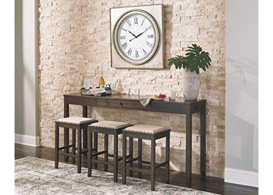 Signature Design by Ashley Rokane Urban Farmhouse 25" Counter Height Dining Room Table Set with 3 Bar Stools, Brown