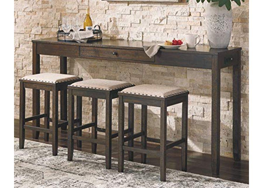 Signature Design by Ashley Rokane Urban Farmhouse 25" Counter Height Dining Room Table Set with 3 Bar Stools, Brown