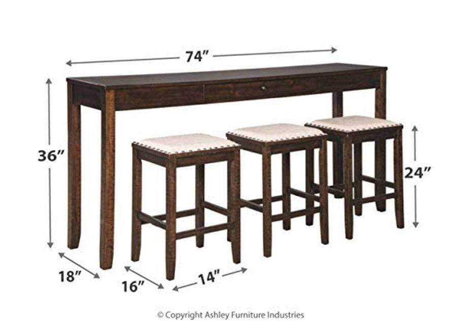 Signature Design by Ashley Rokane Urban Farmhouse 25" Counter Height Dining Room Table Set with 3 Bar Stools, Brown