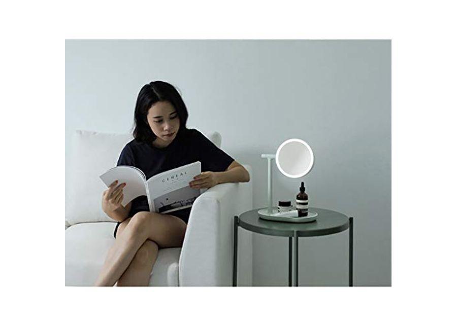 Desktop Mirror Lighted Tabletop Vanity Mirror Adjustable Height with Lights Rotates 360° Home Dormitory USB Charging Double-Sided Makeup Mirror