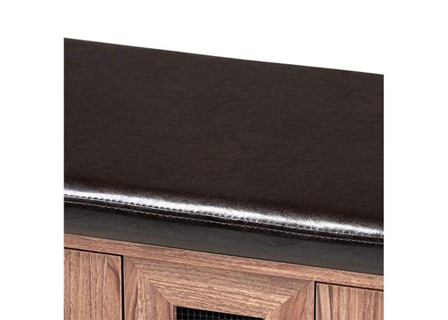 Baxton Studio Valina Brown Faux Leather 2-Door 2-Shelves Wood Shoe Storage Bench