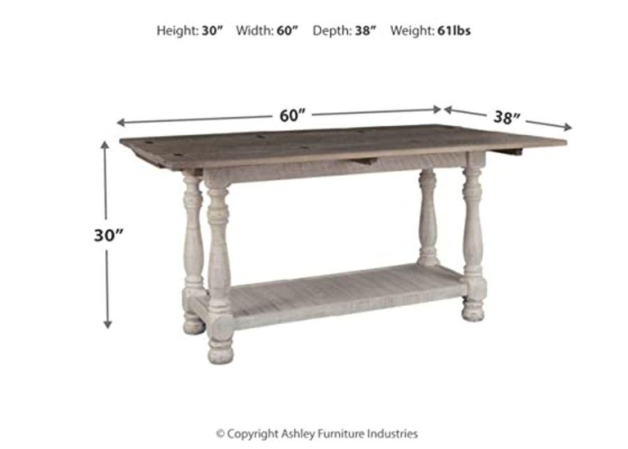 Signature Design by Ashley Havalance Farmhouse Sofa Table, Flip Top Design for Additional Dining Space and Fixed Lower Shelf, Gray & White with Weathered Finish