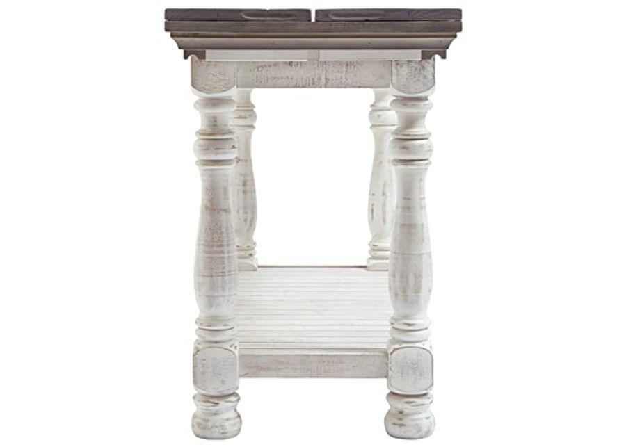 Signature Design by Ashley Havalance Farmhouse Sofa Table, Flip Top Design for Additional Dining Space and Fixed Lower Shelf, Gray & White with Weathered Finish