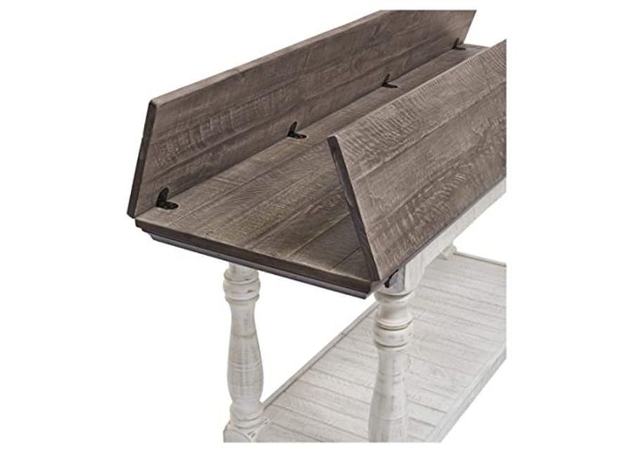 Signature Design by Ashley Havalance Farmhouse Sofa Table, Flip Top Design for Additional Dining Space and Fixed Lower Shelf, Gray & White with Weathered Finish