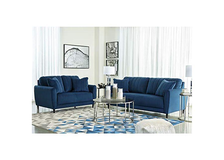 Signature Design by Ashley Enderlin Modern Velvet Glam Sofa with 2 Accent Pillows, Navy Blue