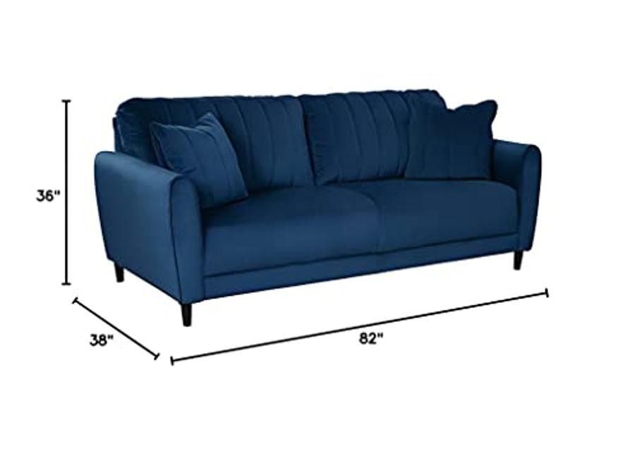 Signature Design by Ashley Enderlin Modern Velvet Glam Sofa with 2 Accent Pillows, Navy Blue