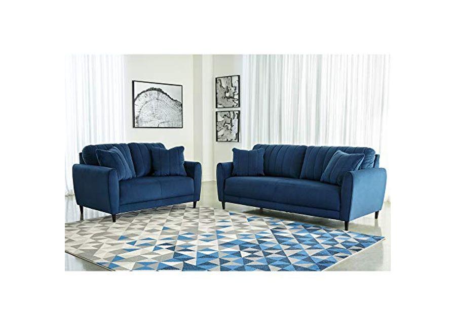 Signature Design by Ashley Enderlin Modern Velvet Glam Sofa with 2 Accent Pillows, Navy Blue