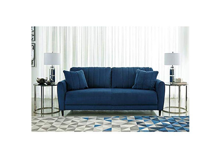 Signature Design by Ashley Enderlin Modern Velvet Glam Sofa with 2 Accent Pillows, Navy Blue