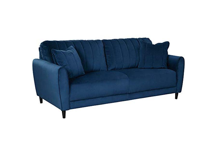 Signature Design by Ashley Enderlin Modern Velvet Glam Sofa with 2 Accent Pillows, Navy Blue