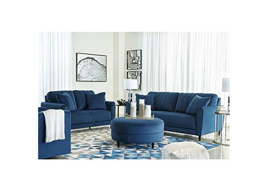 Signature Design by Ashley Enderlin Modern Velvet Glam Sofa with 2 Accent Pillows, Navy Blue