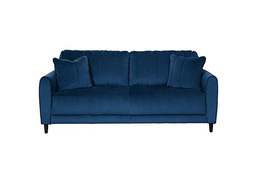 Signature Design by Ashley Enderlin Modern Velvet Glam Sofa with 2 Accent Pillows, Navy Blue