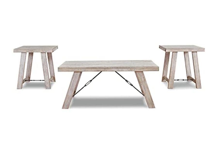 Signature Design by Ashley Carynhurst Farmhouse 3-Piece Table Set, Includes Coffee Table and 2 End Tables, Antique White