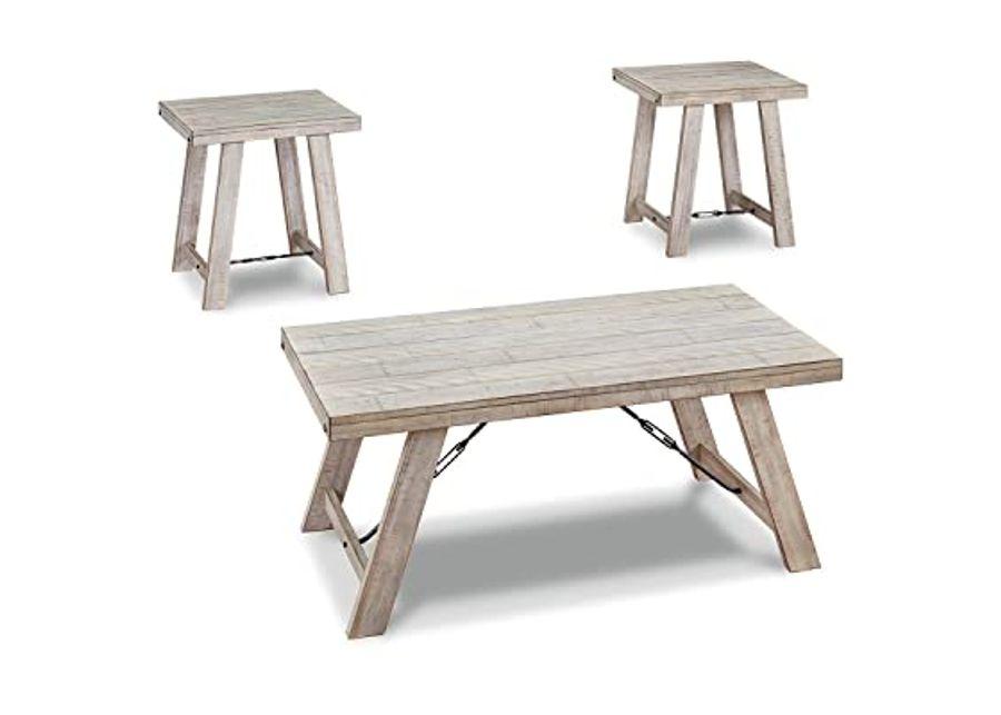 Signature Design by Ashley Carynhurst Farmhouse 3-Piece Table Set, Includes Coffee Table and 2 End Tables, Antique White