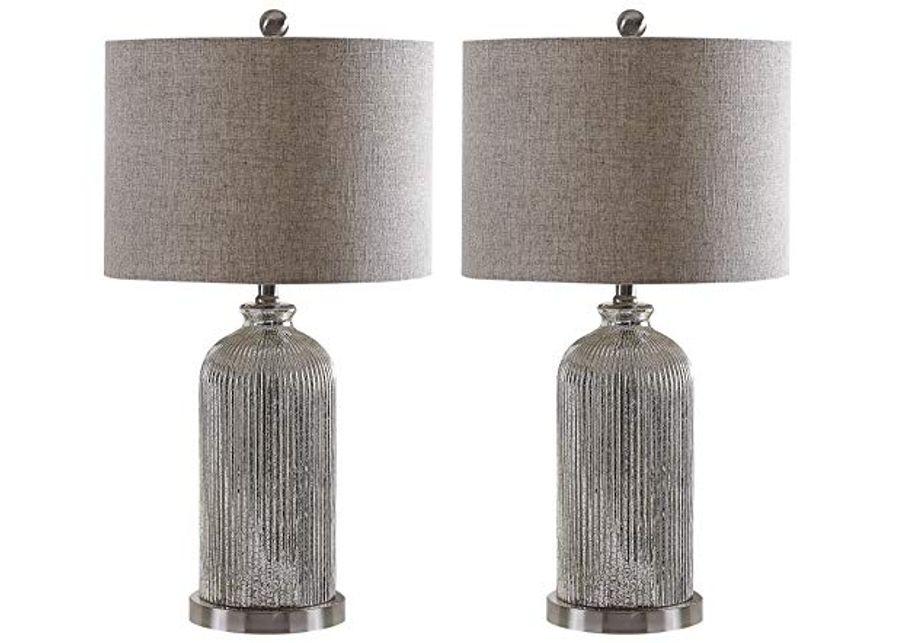 SAFAVIEH Lighting Collection Ashson Modern Contemporary Rustic Farmhouse Silver/ Ivory 26-inch Bedroom Living Room Home Office Desk Nightstand Table Lamp Set of 2 (LED Bulbs Included)