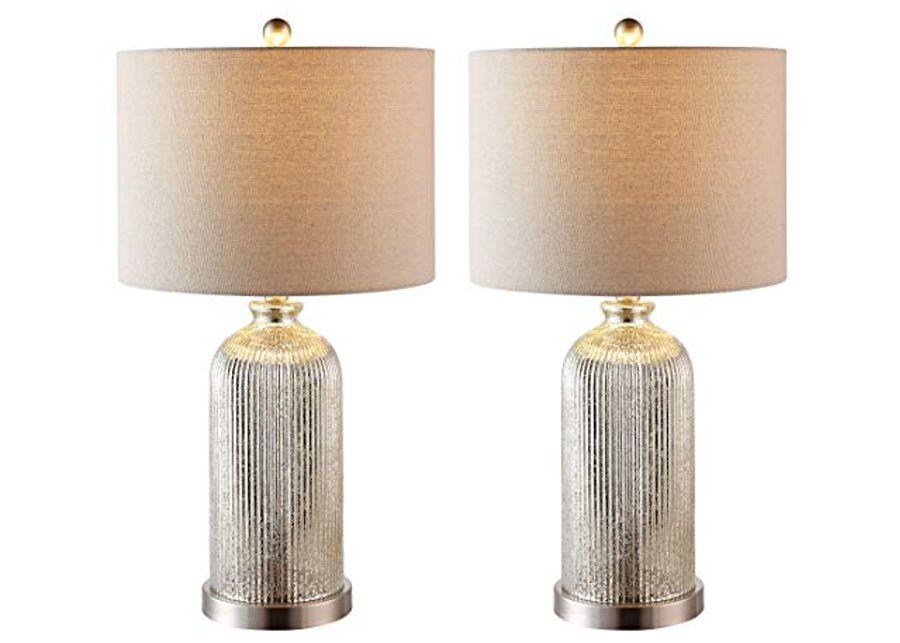 SAFAVIEH Lighting Collection Ashson Modern Contemporary Rustic Farmhouse Silver/ Ivory 26-inch Bedroom Living Room Home Office Desk Nightstand Table Lamp Set of 2 (LED Bulbs Included)