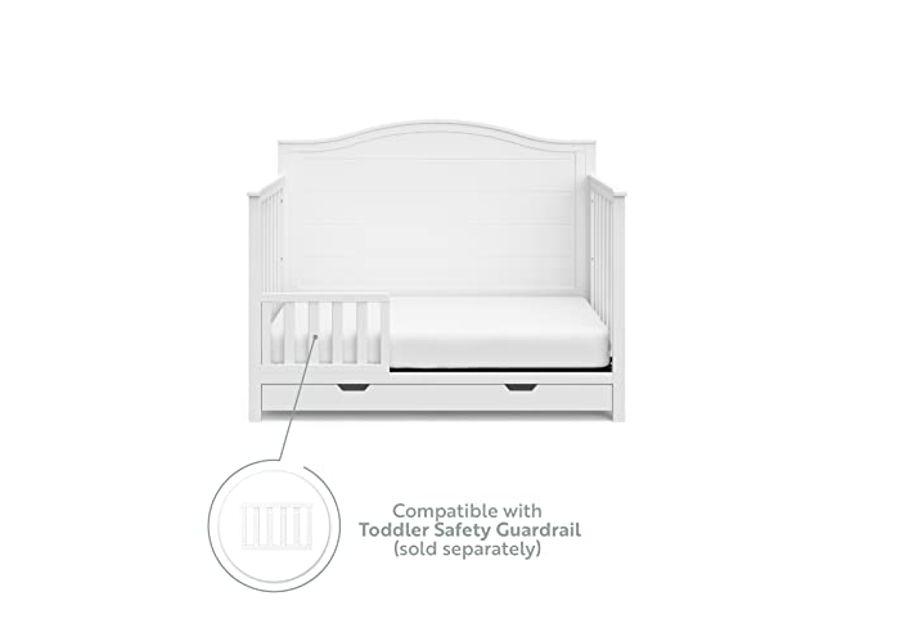 Storkcraft Moss 5-in-1 Convertible Crib with Drawer (White) – GREENGUARD Gold Certified, Crib with Drawer Combo, Includes Full-Size Nursery Storage Drawer, Converts to Toddler Bed and Full-Size Bed