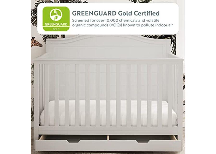 Storkcraft Moss 5-in-1 Convertible Crib with Drawer (White) – GREENGUARD Gold Certified, Crib with Drawer Combo, Includes Full-Size Nursery Storage Drawer, Converts to Toddler Bed and Full-Size Bed