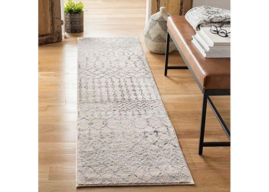 SAFAVIEH Tulum Collection 2' x 21' Ivory/Grey TUL270A Moroccan Boho Distressed Non-Shedding Living Room Bedroom Runner Rug