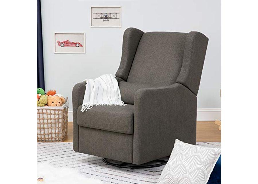 Carter's by DaVinci Arlo Recliner and Swivel Glider in Performance Charcoal Linen, Water Repellent & Stain Resistant, Greenguard Gold & CertiPUR-US Certified