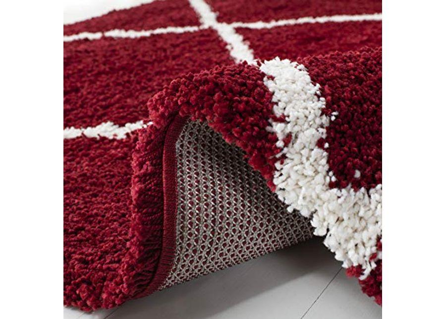 SAFAVIEH Hudson Shag Collection 10' x 14' Red / Ivory SGH281R Modern Diamond Trellis Non-Shedding Living Room Bedroom Dining Room Entryway Plush 2-inch Thick Area Rug