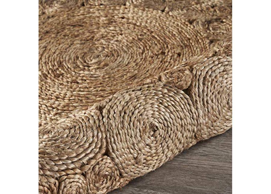 LR Home Ox Bay Organic Jute Medallion Area Rug, Natural, 4' Round