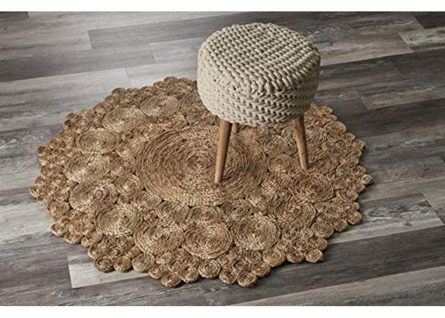 LR Home Ox Bay Organic Jute Medallion Area Rug, Natural, 4' Round