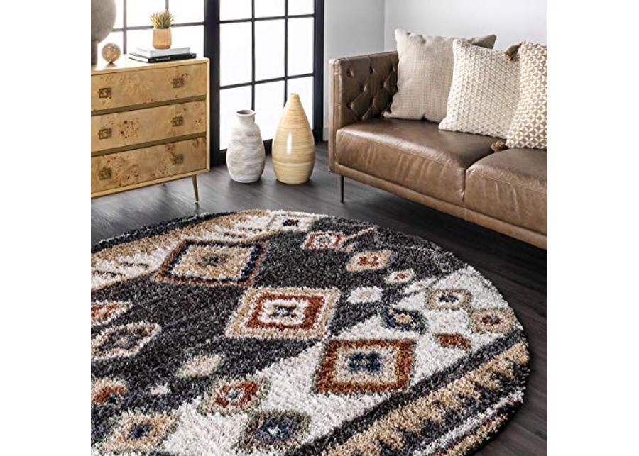 nuLOOM Rosemarie Southwestern Moroccan Shag Area Rug, 4' Round, Grey