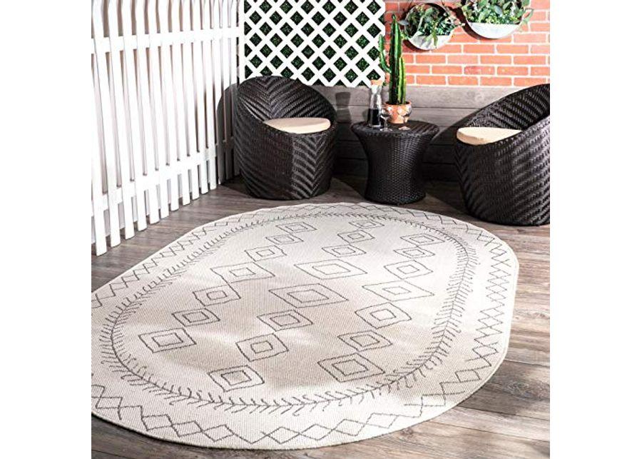 nuLOOM Sierra Moroccan Diamond Outdoor Runner Rug, 2' x 8', Ivory