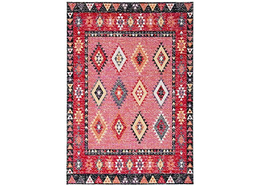 SAFAVIEH Montage Collection 8' x 10' Pink / Black MTG201U Boho Indoor/ Outdoor Non-Shedding Easy scrubbing Patio Backyard Porch Deck Mudroom Area-Rug