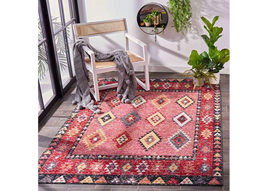 SAFAVIEH Montage Collection 8' x 10' Pink / Black MTG201U Boho Indoor/ Outdoor Non-Shedding Easy scrubbing Patio Backyard Porch Deck Mudroom Area-Rug