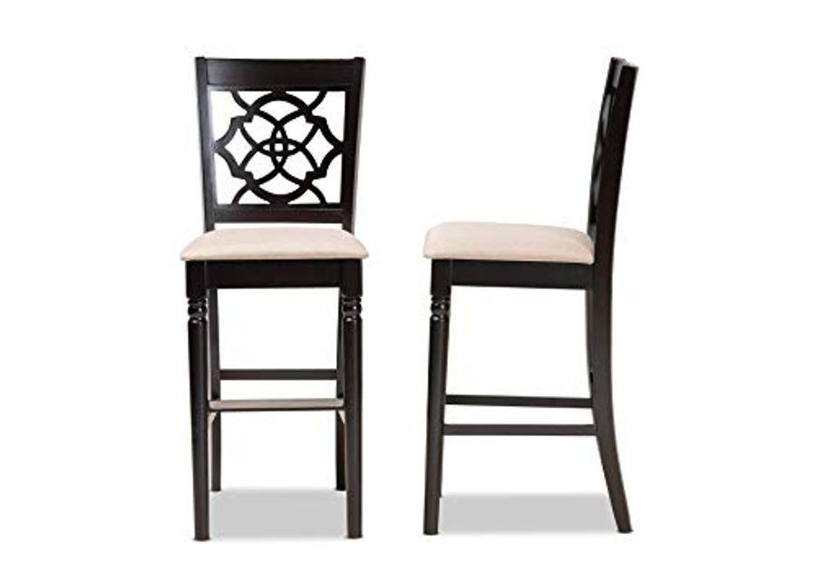 Baxton Studio Alexandra Modern and Contemporary Sand Fabric Upholstered and Espresso Brown Finished Wood 2-Piece Bar Stool Set