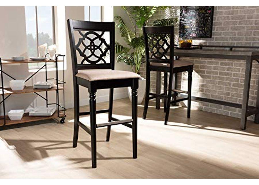 Baxton Studio Alexandra Modern and Contemporary Sand Fabric Upholstered and Espresso Brown Finished Wood 2-Piece Bar Stool Set