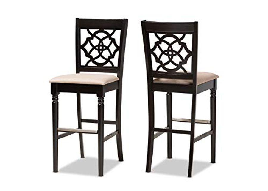 Baxton Studio Alexandra Modern and Contemporary Sand Fabric Upholstered and Espresso Brown Finished Wood 2-Piece Bar Stool Set