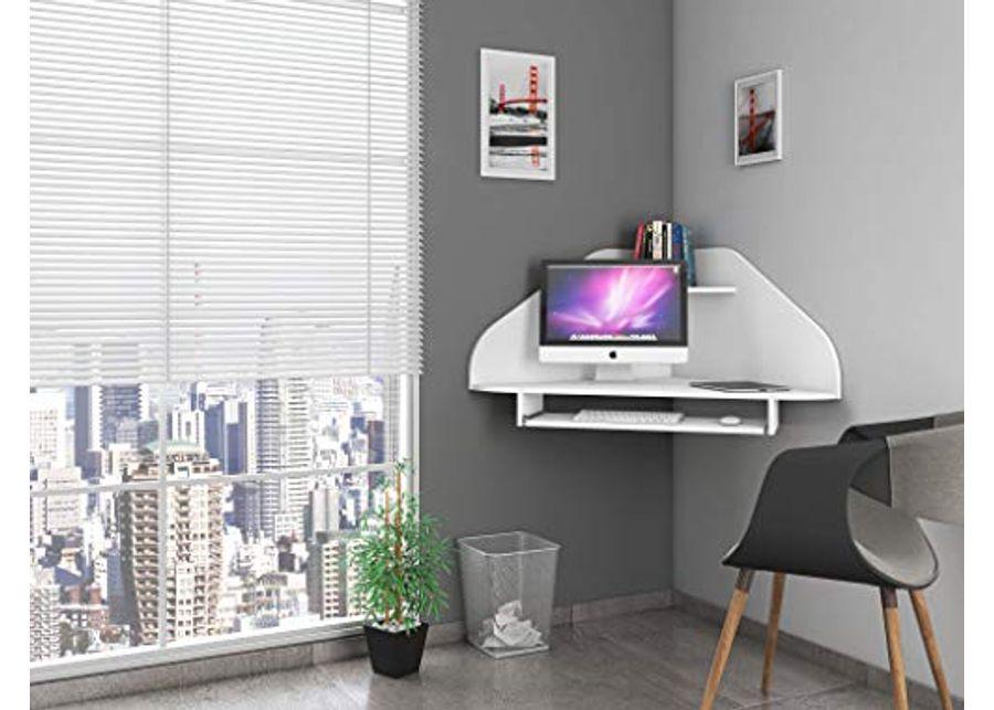 Manhattan Comfort Bradley Mid Century Modern Home Office Floating Cubicle Section Study Desk, 2 Piece, White