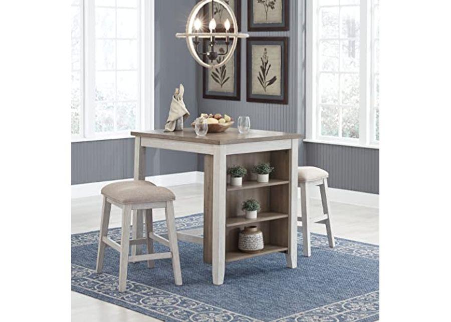 Signature Design by Ashley Skempton 3 Piece Counter Height Dining Set, Includes Table and 2 Barstools, Whitewash