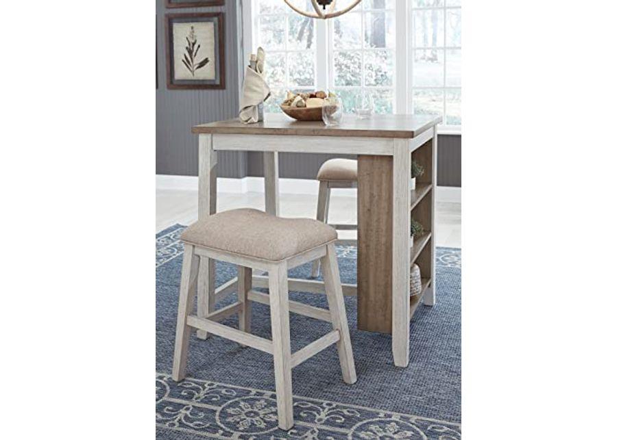 Signature Design by Ashley Skempton 3 Piece Counter Height Dining Set, Includes Table and 2 Barstools, Whitewash