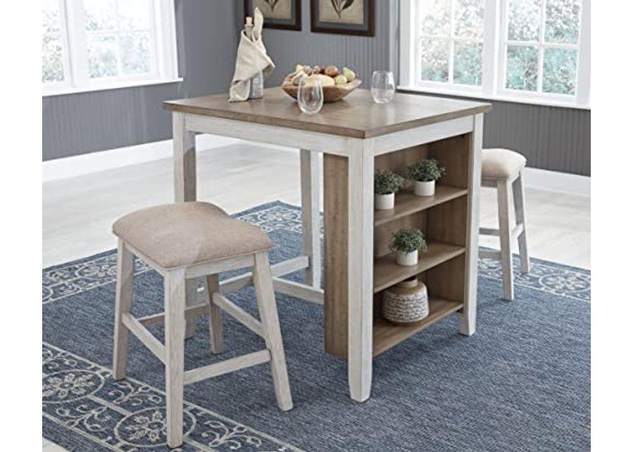 Signature Design by Ashley Skempton 3 Piece Counter Height Dining Set, Includes Table and 2 Barstools, Whitewash