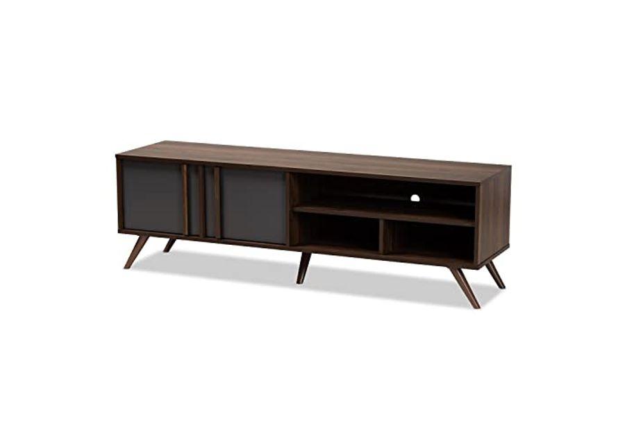 Baxton Studio Naoki Modern and Contemporary Two-Tone Grey and Walnut Finished Wood 2-Door TV Stand