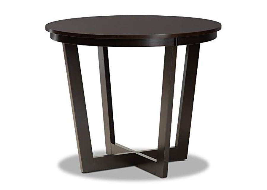 Baxton Studio Alayna Modern and Contemporary Dark Brown Finished 35-Inch-Wide Round Wood Dining Table